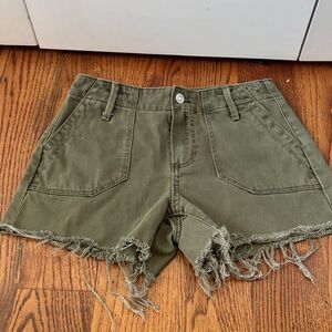 PAIGE Green Cargo Shorts with Frayed Hem Size 24
